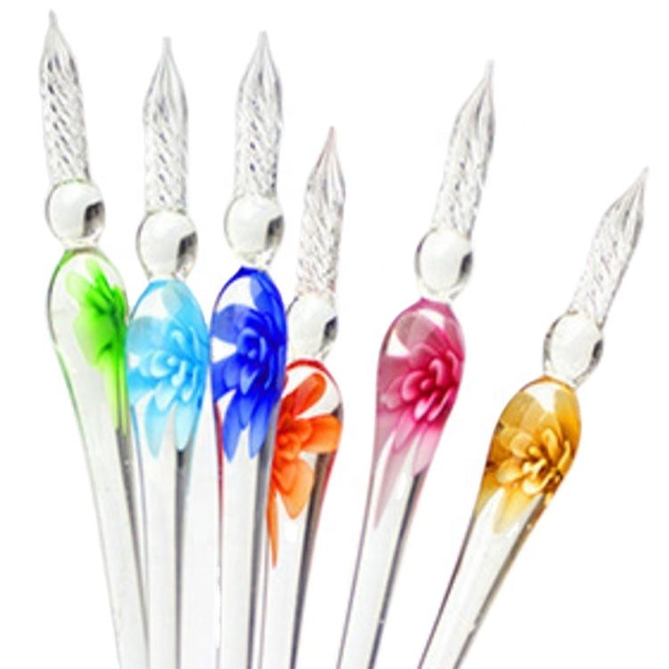3D Floral Crystal Glass Dip Pen for Drawing & Writing