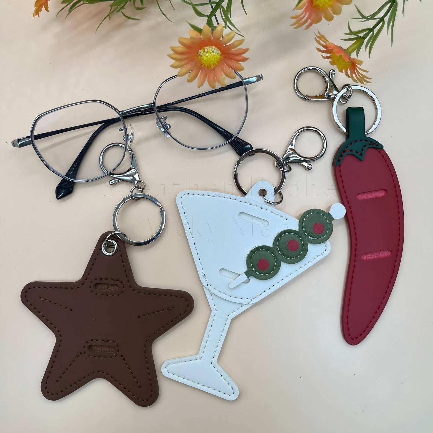 Funky Shapes Leather Keychain