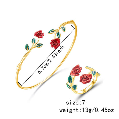 Golden Rose Bloom Bracelet & Ring Set