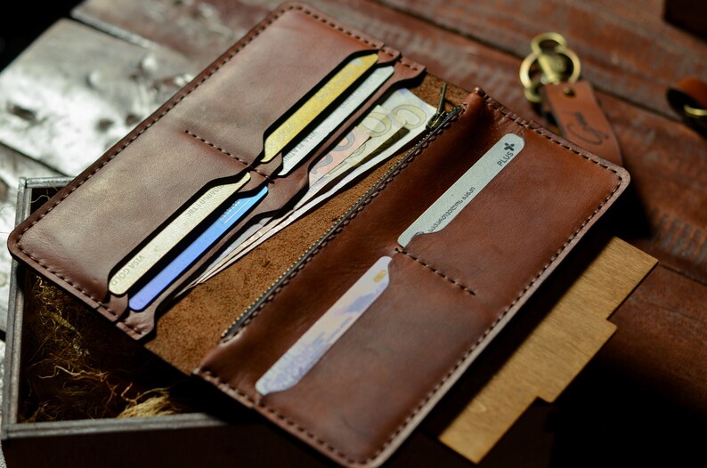 Long personalized Leather Wallet for men