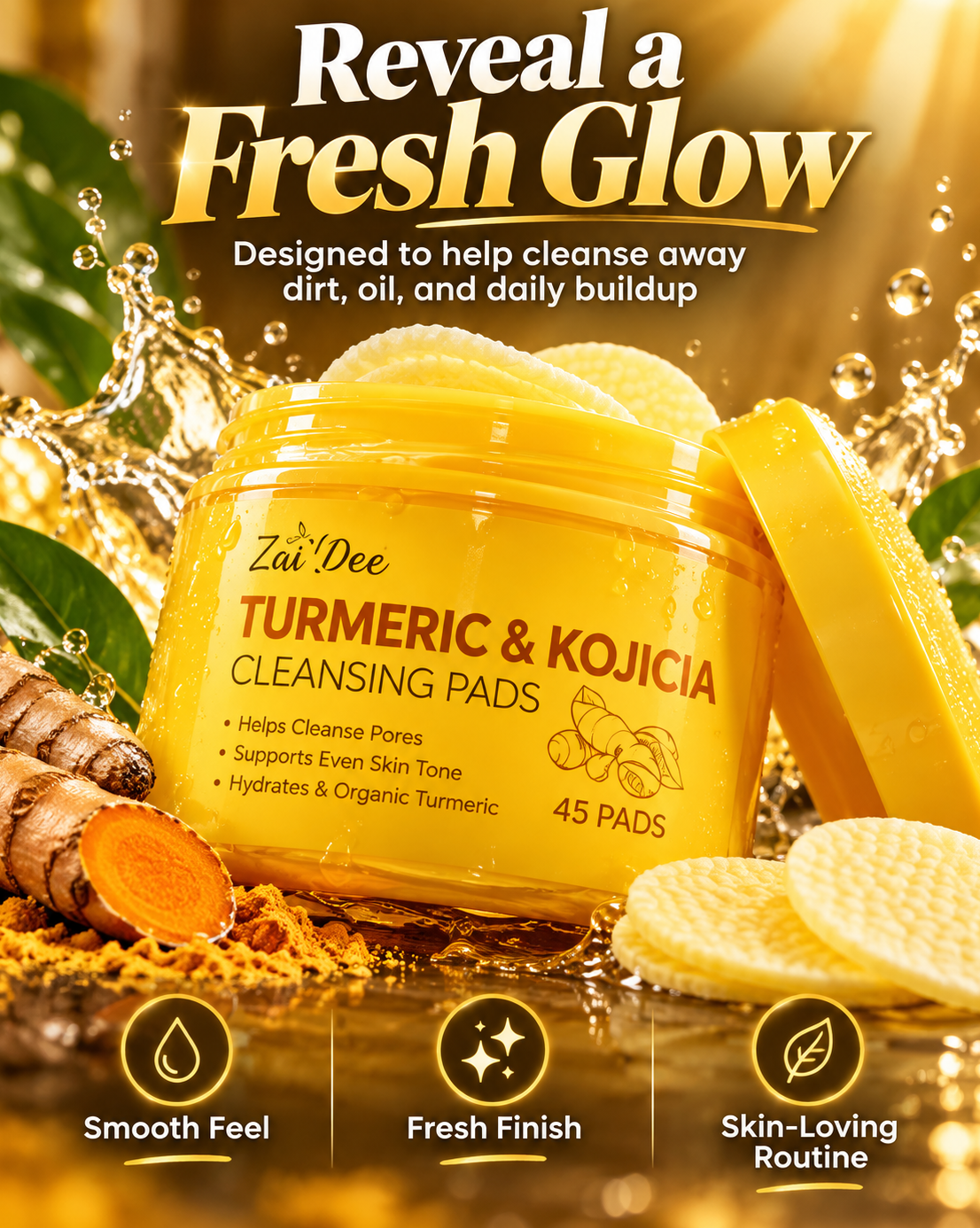 Premium Turmeric & Kojic Acid Brightening Cleansing Pads  {L}