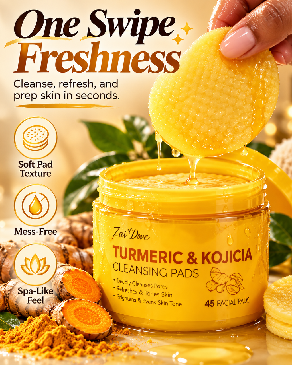 Premium Turmeric & Kojic Acid Brightening Cleansing Pads  {L}