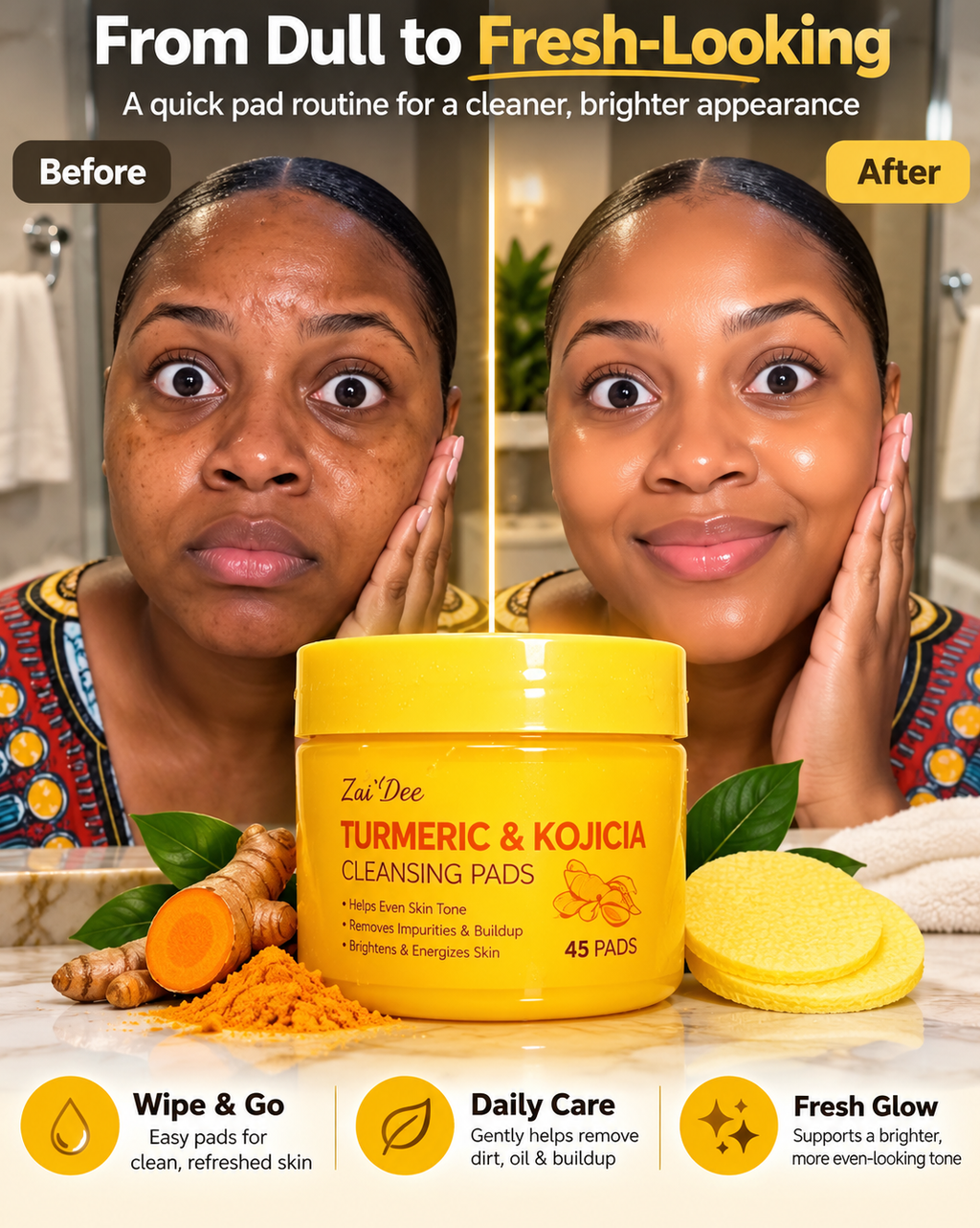 Premium Turmeric & Kojic Acid Brightening Cleansing Pads  {L}