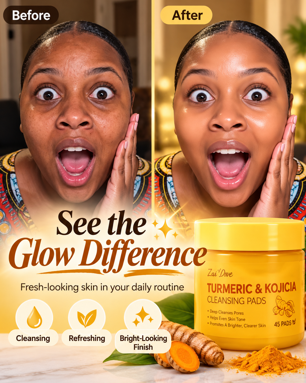 Premium Turmeric & Kojic Acid Brightening Cleansing Pads  {L}