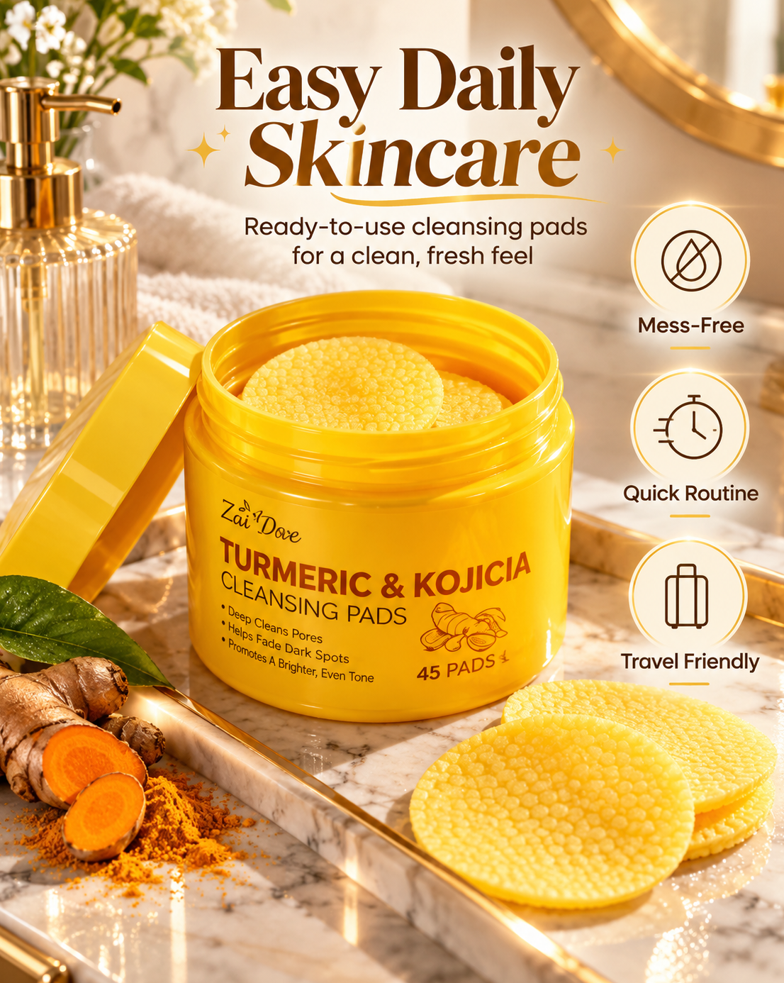 Premium Turmeric & Kojic Acid Brightening Cleansing Pads  {L}