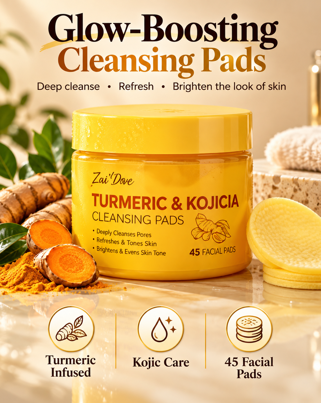 Premium Turmeric & Kojic Acid Brightening Cleansing Pads  {L}